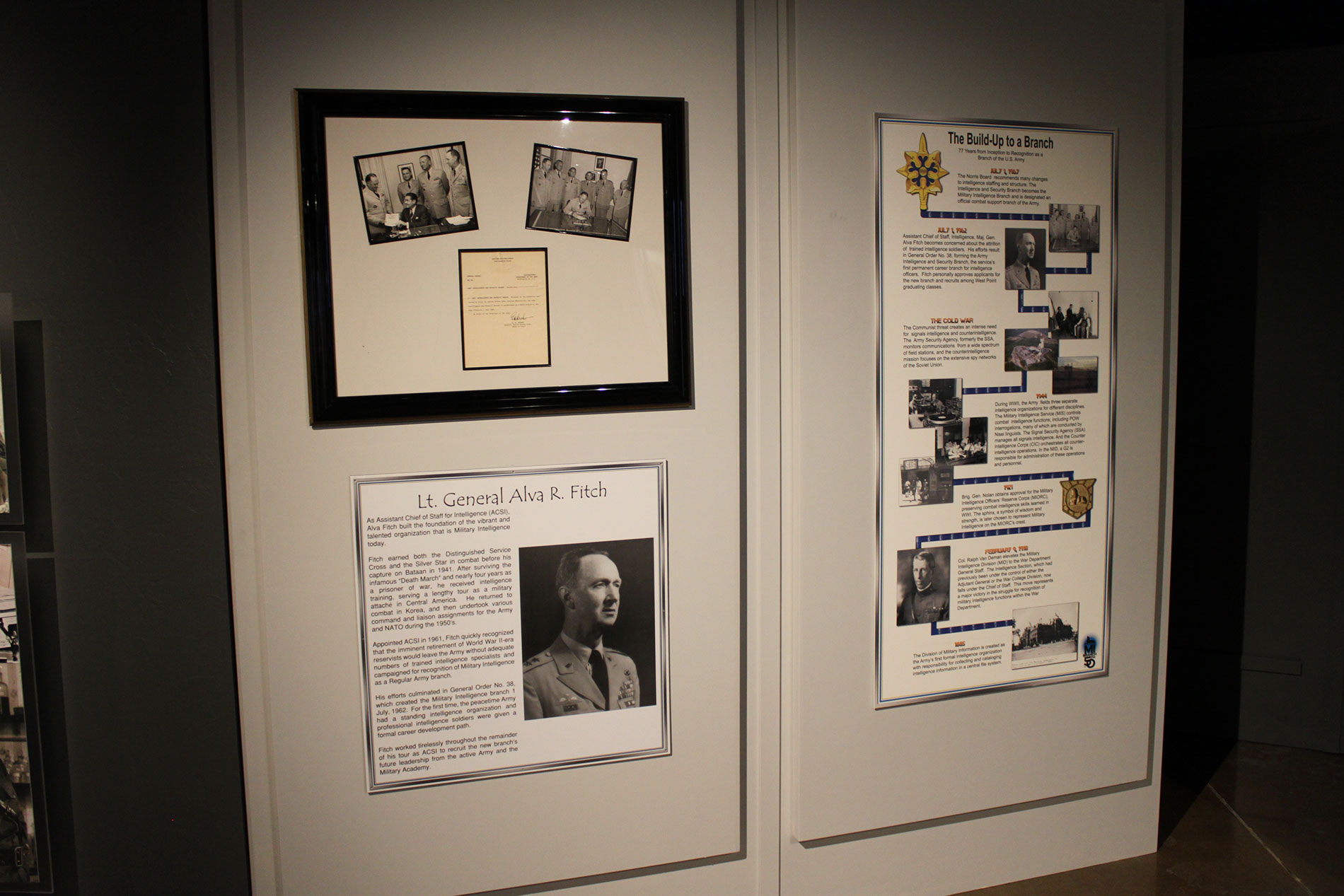 Wall display featuring Lt. General Alva R. Fitch.